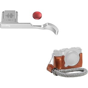 SmallRig Thumb Grip with Hot Shoe Cover for FUJIFILM X-M5 (Silver) + X-M5 Leather Half Case Kit