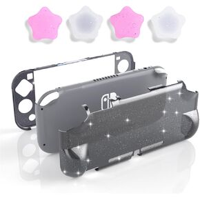 NANANINO Switch Lite Accessories: Glitter Case & Thumb Grips - Star Pattern, Black, Magnetic, Enhances Gaming Experience on Nintendo Switch Lite