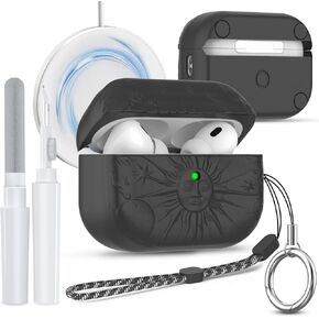 Sun Engraved Case for Airpods Pro 2nd/1st Generation, Soft Silicone Case with Magnetic Lid Compatible with MagSafe, Drop Protective Cover with Clean Kit&Keychain&Lanyard for AirPods Pro (Off White)