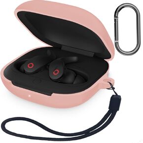Compatible with Beats Fit Pro Case Soft Silicone Skin Case Cover Shock-Absorbing Protective Case with Keychain and Lanyard for Beats Fit Pro 2021 (Pink)