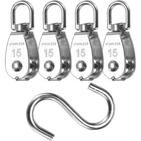 PATIKIL Single Pulley Block Load 165lbs M20 with S Hook, 4 Set 304 Stainless Steel Swivel Lifting Pulley Roller for Hanging Lifting