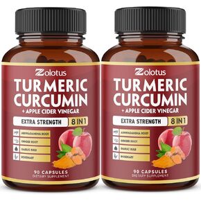 2packs 7 in 1 Turmeric Curcumin + Apple Cinder Vinegar Capsules, Equivalent to 5010mg, 6 Month Supply with Ashwagandha, Ginger, Garlic Bulb, 95% Standardized Curcuminoids, Joint & Absorption Support in Kuwait