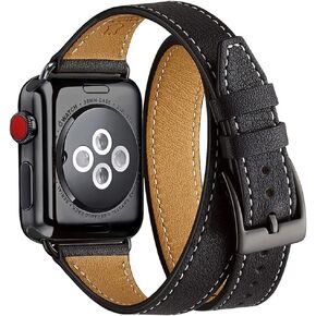 Bestig Bands Compatible with Apple Watch Band 38mm 40mm 41mm 42mm 44mm 45mm 46mm 49mm Women Men, Genuine Leather Double Tour Designed Slim Thin Strap for iWatch Ultra SE Series 10 9 8 7 6 5 4 3 2 1