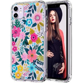 ICEDIO for iPhone 11 Case with Screen Protector,Clear with Cute Colorful Blooming Floral Flower Patterns for Girls Women,Slim Fit TPU Cover Protective Phone Case for Apple iPhone 11 6.1 inch