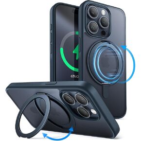JETech 360 Degree Rotatable Ring Case for iPhone 15 Pro Max 6.7-Inch Compatible with MagSafe, Slim Shockproof Phone Cover with Stand & Ring Holder (Black Titanium)