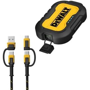 DEWALT 10,000mAh Power Bank Bundle & 4-in-1 Charging Cable – Universal Fast Charging for iPhone, Android, iPad & More