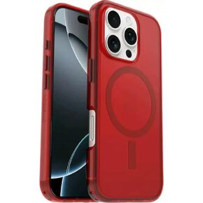 OtterBox iPhone 16 Pro (Only) - Symmetry Clear Series+ Case - Cherry Tomato (Firecracker) - Snaps to MagSafe - Ultra-Sleek - Raised Edges Protect Camera & Screen - Non-Retail Packaging