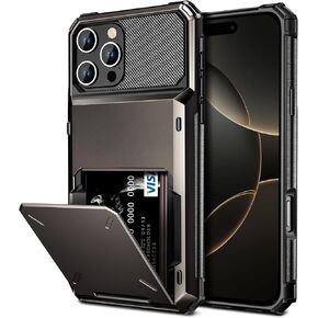 Vofolen Compatible with iPhone 16 Pro Max Case with Card Holder Dual Layer Heavy Duty Drop Protection Hidden Flip 4-Card Slot Wallet Phone Case for iPhone 16 Pro Max for Women Men, 6.9'' Gun Metal