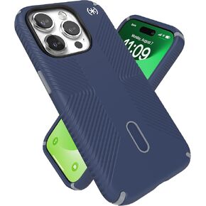 Speck MagSafe Case for iPhone 15 Pro - Drop & Camera Protection, ClickLock No-Slip, Wireless Charging Compatible, Fits All 6.1 Inch Models - Coastal Blue/Dust Grey/White