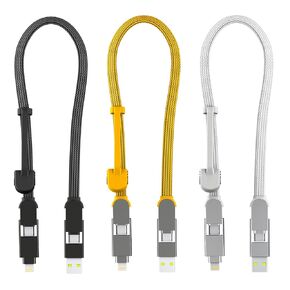 Rolling Square inCharge XL 6-in-1 Multi Charging Cable, Portable USB and USB-C Cable with 100W Ultra-Fast Charging Power, 1 Ft/0.3m, 3 Units Bundle