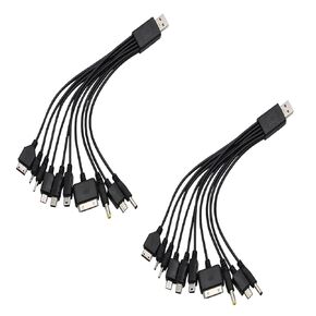 WOFALO 2 Pack (7.87inch) 10 in 1 Universal USB Cable, Multiple Universal Charging Cable for Cell Phones Blutooth Earphone Speaker Adapter Cable, 7.87inch