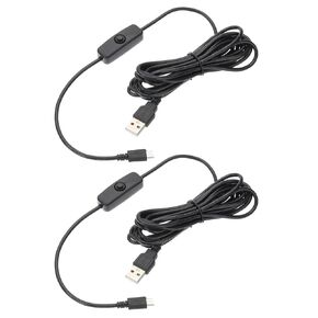 MECCANIXITY USB Cable with 501 ON/Off Switch, USB Male to Micro USB Male Power Cable 3.0m for Digital Equipment LED Desk Lamp LED Strip White, Pack of 2