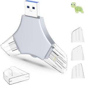 USB 3.0 Flash Drive 64gb for iPhone, 3in1 External Memory Picture Keeper Storage Stick for Photo/Video/Data Saver/Backup, V8.28High Speed Thumb Drives for iPhone/iPad/Android/PC - Toasted