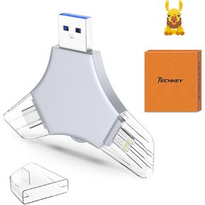 USB 3.0 Flash Drive 64gb for iPhone, 3in1 External Memory Picture Keeper Storage Stick for Photo/Video/Data Saver/Backup, V9.90High Speed Thumb Drives for iPhone/iPad/Android/PC - Dove