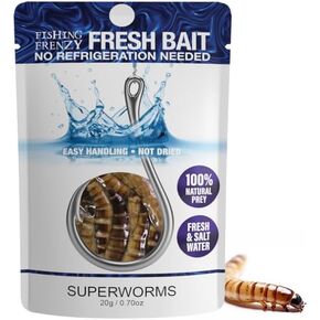 Naturally Preserved Fishing Bait – 2-Year Shelf-Stable, Ideal for Freshwater & Saltwater Fishing, Superworms 0.70oz