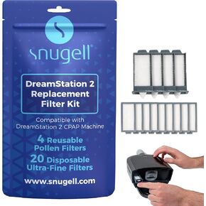 Dreamstation 2 Filter Kit by Snugell® | Includes 4 Reusable Pollen Filters and 20 Disposble Ultra-fine Filters | Universal Replacement Filters for Respironics DreamStation 2 CPAP Machine