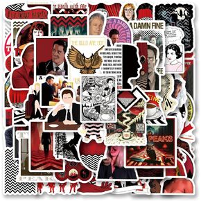 61pcs Twin Peaks Aesthetics Cartoon Waterproof Vinyl Stickers for Boys Adults for Water Bottles Laptop Suitcase for Birthday Party Supplies Halloween Decoration Favors