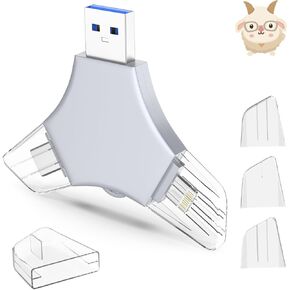 USB 3.0 Flash Drive 64gb for iPhone, 3in1 External Memory Picture Keeper Storage Stick for Photo/Video/Data Saver/Backup, V8.53High Speed Thumb Drives for iPhone/iPad/Android/PC - Cement-Gray
