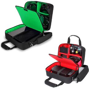 USA Gear Switch & Xbox Console Carrying Cases (Switch Red & Xbox Green) Console Travel Bag Compatible with Nintendo Switch / Xbox One / Xbox 360 Customizable Interior & Water Resistant Exterior