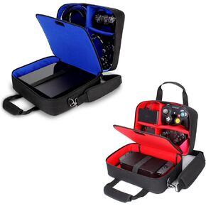 USA Gear Switch & PlayStation Console Cases (Switch Red & PS4 Blue) Console Travel Bag Compatible with Nintendo Switch / PS4 Slim / PS4 Pro / PS3 Customizable Interior & Water Resistant Exterior