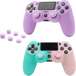 RALAN 2PCS PS4 Controller Skin Silicone, Non-Slip Grip Cover Protector Compatible with PlayStation 4/PS4 Slim/PS4 Pro Controllers with 2 or 6 Cute Thumb Grip Caps.