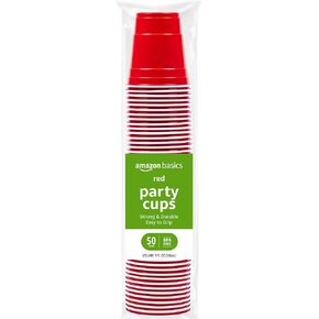 Amazon Basics Disposable Plastic Party Cups, Red, 18oz, 50 Count in Kuwait