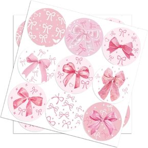 Pink Bow Stickers, 180pcs Aesthetic Coquette Girl Self-Adhesive Bowtie Knot Cute Girly Stickers for Scrapbook Bottle Envelope Seal Card Gift Laptop Bow Themed Party Decorations