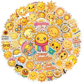 100pcs Sunshine Stickers - Sun Stickers, Waterproof Decals for Water Bottles Laptop Luggage Computer Scrapbooking Teens Adults Girls Kids Funny Party Birthday Decorations