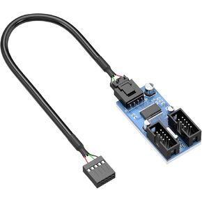 Motherboard 9 Pin USB Header Splitter, Male 1 to 4 Female Extension Splitter Cable Desktop Card PCB Board 9-Pin USB 2.0 HUB Connector Adapter Port Multiplier PWM Fan Splitter Cable