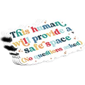 (3Pcs) This Human Will Provide a Safe Space Sticker LGBTQ+ Ally Decal Waterproof Vinyl Stickers Adult for Laptop Kindle Car Tumbler Water Bottle Mug Phone Journal Helmet - Size 3"x2.2"
