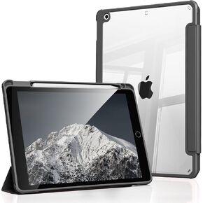 Aoub Case for iPad 9th/8th/7th Generation 10.2 inch (2021/2020/2019) -[Built-in Pencil Holder] Shockproof Cover with Clear Transparent Back Shell, Blue