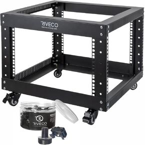 RIVECO 19" 6U Open Frame Network Rack with Wheels + M6 Screws & Cage Nuts 50 Sets