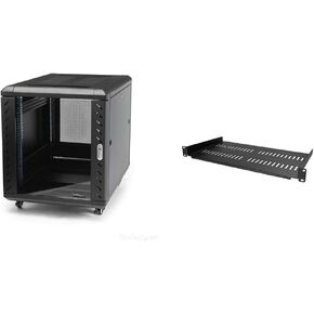 StarTech.com 12U AV Rack Cabinet with 1U Vented Rack Mount Shelf (RK1236BKF + CABSHELFV1U)