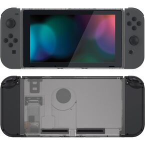 eXtremeRate Clear Black Faceplate Backplate DIY Replacement Housing Shell Case for Nintendo Switch Console with Kickstand – JoyCon Console NOT Included