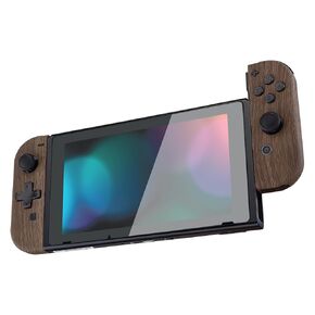 eXtremeRate Wood Grain Dpad Version Joycon Handheld Controller Housing Buttons, Custom Replacment Shell Case with Colorful Border Tempered Glass Screen Protector for Nintendo Switch Joy-Con