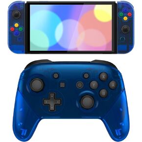 eXtremeRate Clear Blue Full Set Shell for Nintendo Switch OLED, Octagonal Gated Sticks Design Replacement Full Set Shell for Nintendo Switch Pro Controller - Console Controller NOT Included