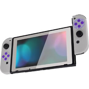 eXtremeRate Classics SNES Style Soft Touch Joycon Handheld Controller Housing Buttons, Custom Replacment Shell Case with Colorful Border Tempered Glass Screen Protector for Nintendo Switch Joy-Con
