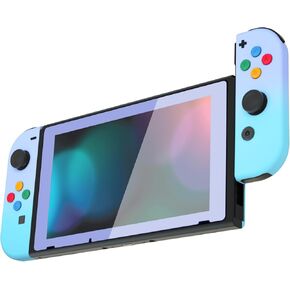 eXtremeRate Gradient Pink Violet Soft Touch Joycon Handheld Controller Housing Buttons, Custom Replacment Shell Case with Colorful Border Tempered Glass Screen Protector for Nintendo Switch Joy-Con