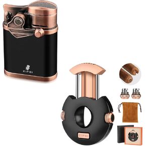 XIFEI Cigar Lighter 4 Jet Flame with Cigar Holder & XIFEI Cigar Cutter V-Cut Built-in Cigar Punch