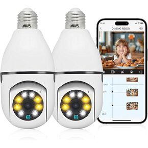 E26 Socket Camera - 2K HD WiFi Camera مع رؤية ليلية ، الكشف عن الحركة ، الصوت في اتجاهين ، كاميرات داخلية/خارجية للأمن المنزلي ، ودعم wifi و 2.4 جيجا هرتز (1pcs)