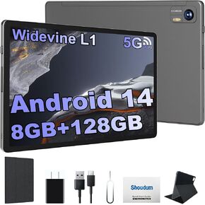 Androind 14 Tablet, 10.1 Inch Tablet, 8GB RAM 128GB ROM 1TB Expand, 8000mAh Battery, 10.1 Inch Octa-Core with 13MP+8MP Camera/Bluetooth/GPS/WiFi/HD Display, Dark Grey.