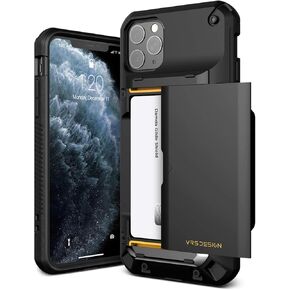 VRS DESIGN Compatible for iPhone 11 Pro Max Case with Card Holder [Damda Glide Pro], Premium Sturdy Semi Auto Card Slot Wallet [4 Cards] Case for iPhone 11 Pro Max 6.5 inch(2019) Black