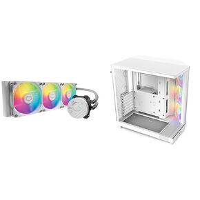 Cooler Master MasterLiquid 360L Core White 360mm Close-Loop AIO Liquid Cooler & NZXT H6 Flow RGB Mid-Tower Airflow Case with 3 RGB Fans, Panoramic Glass Panels, and Cable Management - White