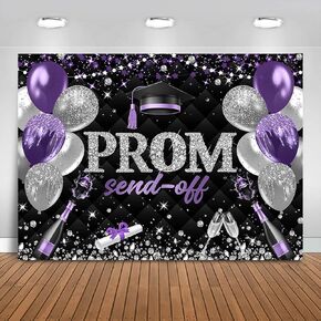 Prom Send Off 2025 Graduation Backdrop 7x5ft Silver and Black Class of 2025 Prom Background Party Decorations Congrats Grad Banner Photo Booth Props