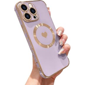 حالة مغناطيسية لـ iPhone 14 Pro Max Women Girls Luxury Plating Cute Love Heart Back Cover Cover الكاميرا الكاملة حماية العدسة مع Caseable مع Magsafe for iPhone 14 Pro Max Case Case