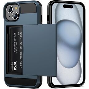 Vofolen Compatible with iPhone 15 Case with Card Holder, Dual Layer Shockproof Wallet Phone Case, Hidden Card Slot Sliding Protective Hard Shell Back Cover Slim Case for iPhone 15, 6.1 Inch Black
