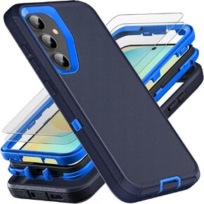 for Samsung Galaxy S24 FE Case, Military Grade 3 in 1 Heavy Duty Shockproof/Drop Proof/Dust Proof Case with 2Pcs Tempered Glass Screen Protector (Black/Grey)
