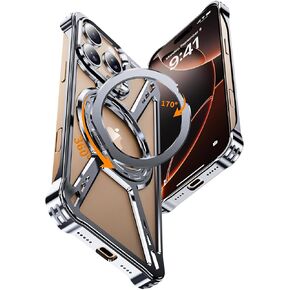 X Case for iPhone 15 Pro Max Case 6.7",with Kickstand 360°Rotatable Magnetic Ring Stand,[Compatible with MagSafe] Shockproof Aluminum Metal Phone Case Slim & Light,New Gray