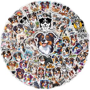 64pcs Australian Shepherd Dog Stickers - Aussie Sticker Waterproof Decals for Water Bottles Laptop Luggage Computer Scrapbooking Teens Adults Girls Kids Funny Party Birthday Decorations