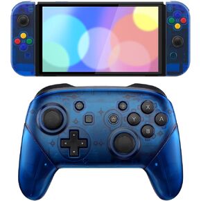 eXtremeRate Clear Blue Custom Full Set Shell for Nintendo Switch OLED, Replacement Full Set Shell for Nintendo Switch Pro Controller - Console Controller NOT Included
